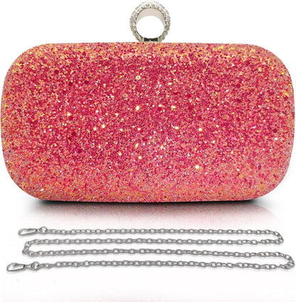 Glitzer Clutch Handtasche Abendtasche Strass Umhängetasche