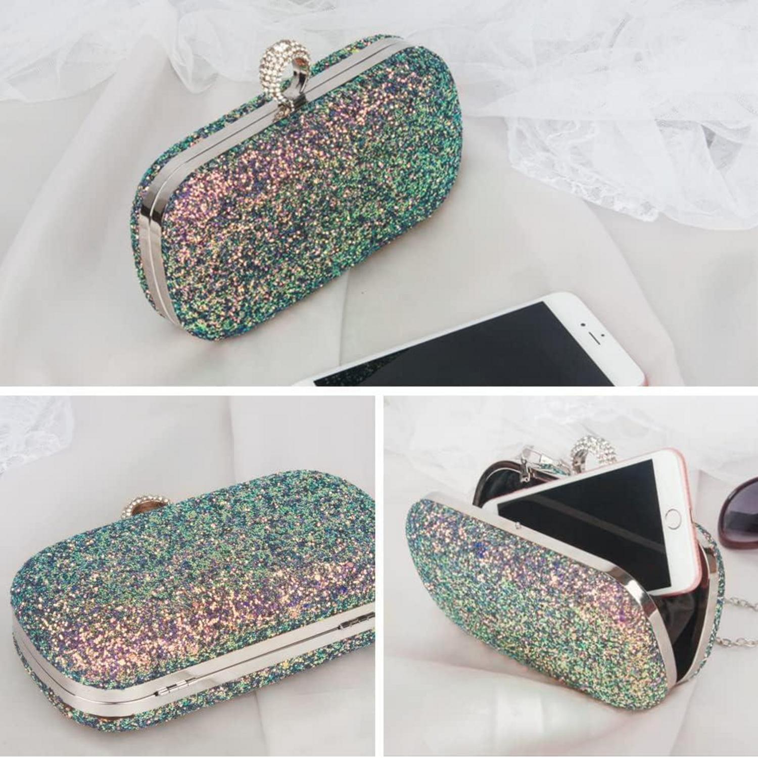 Glitzer Clutch Handtasche Abendtasche Strass Umhängetasche