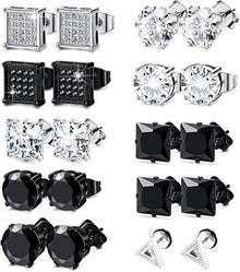 10 Paar Schwarze Diamant Ohrstecker Set für Männer Frauen