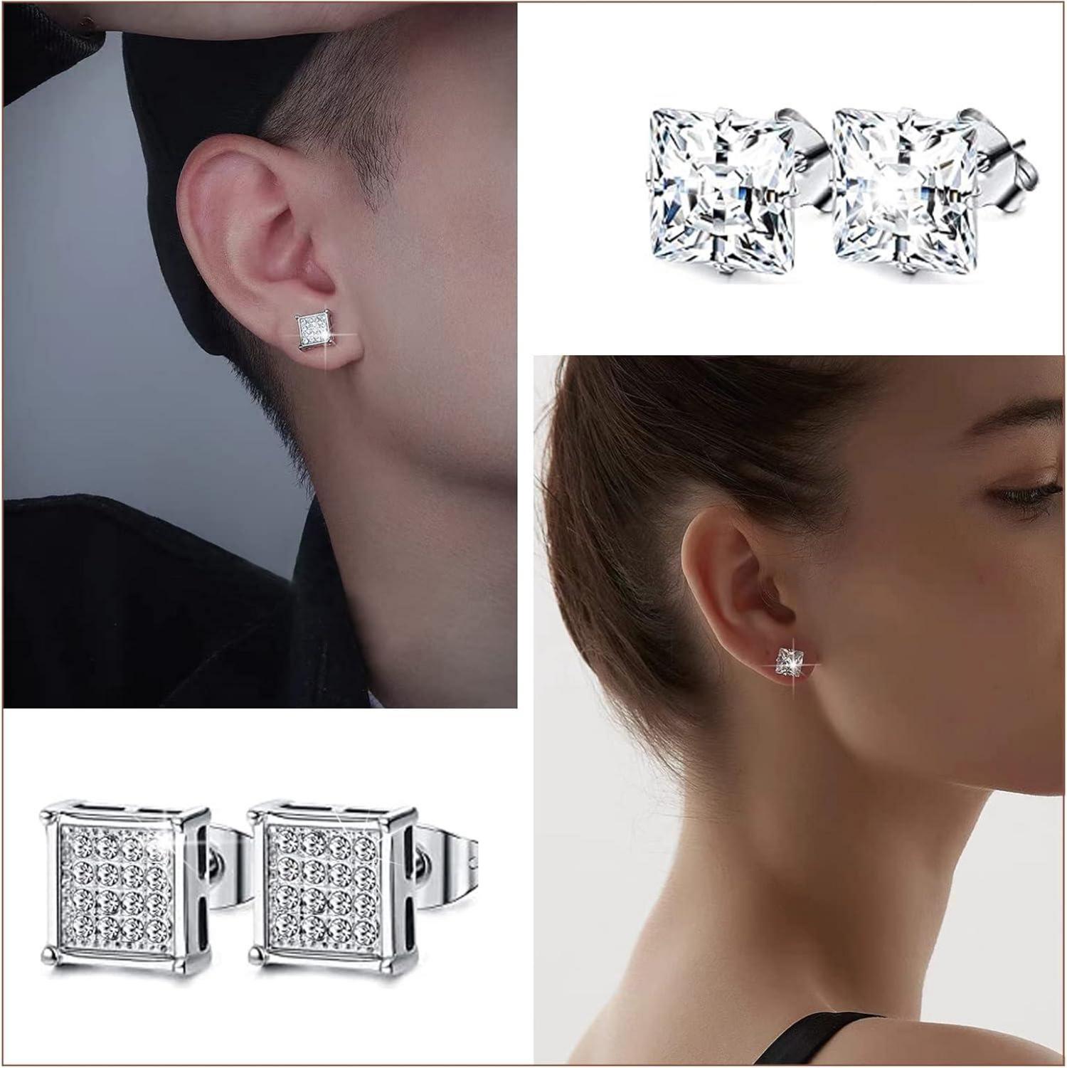 10 Paar Schwarze Diamant Ohrstecker Set für Männer Frauen