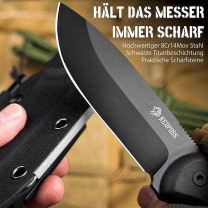 Survival Messer D2 Stahl Full Tang mit Feuerstahl & Kydex Holster