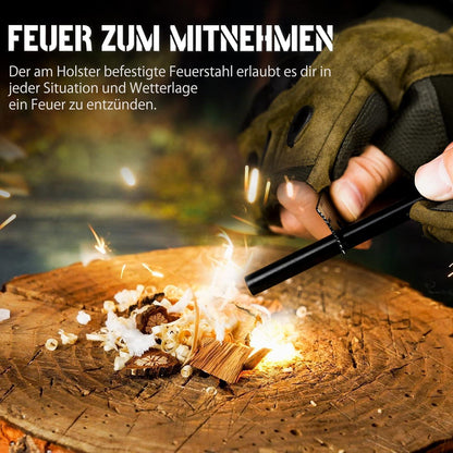Survival Messer D2 Stahl Full Tang mit Feuerstahl & Kydex Holster