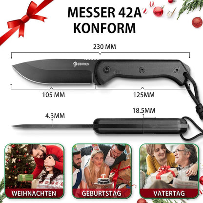 Survival Messer D2 Stahl Full Tang mit Feuerstahl & Kydex Holster