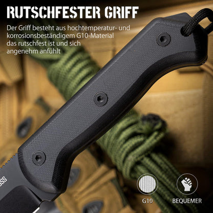 Survival Messer D2 Stahl Full Tang mit Feuerstahl & Kydex Holster