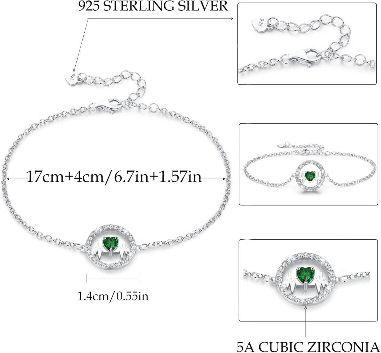LAVUMO Armband Damen Silber 925 Herzschlag Anhänger Schmuck - Verstellbar, 5A Zirkonia - Geschenk für Frauen, Valentinstag, Hochzeit