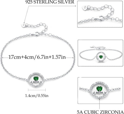 LAVUMO Armband Damen Silber 925 Herzschlag Anhänger Schmuck - Verstellbar, 5A Zirkonia - Geschenk für Frauen, Valentinstag, Hochzeit