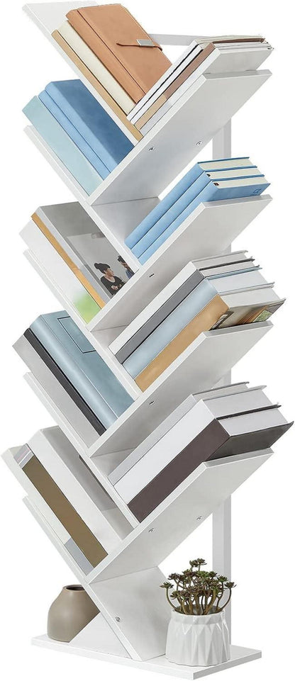 Stabiles Bücherregal in Baumform für Wohnzimmer in Weiß, 9 Ebenen