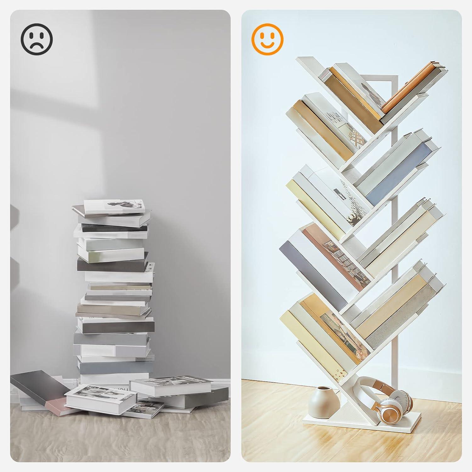 Bücherregal Baumform 9 Ebenen Heimbüro Aufbewahrung CDs stabil Weiß 34x20x116 cm