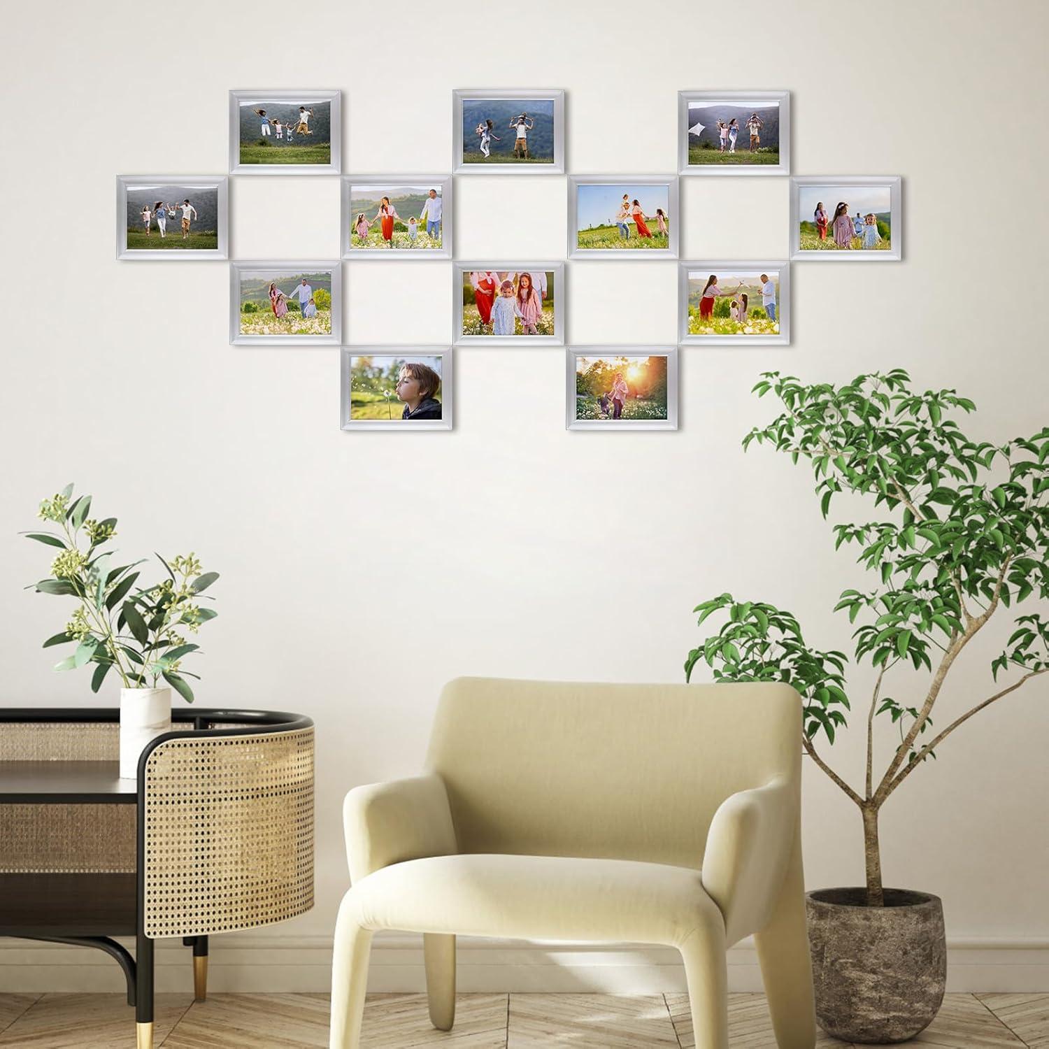 Bilderrahmen Set 12 Stück 13x18cm Silber Fotorahmen Collage Plexiglas Wand Tisch