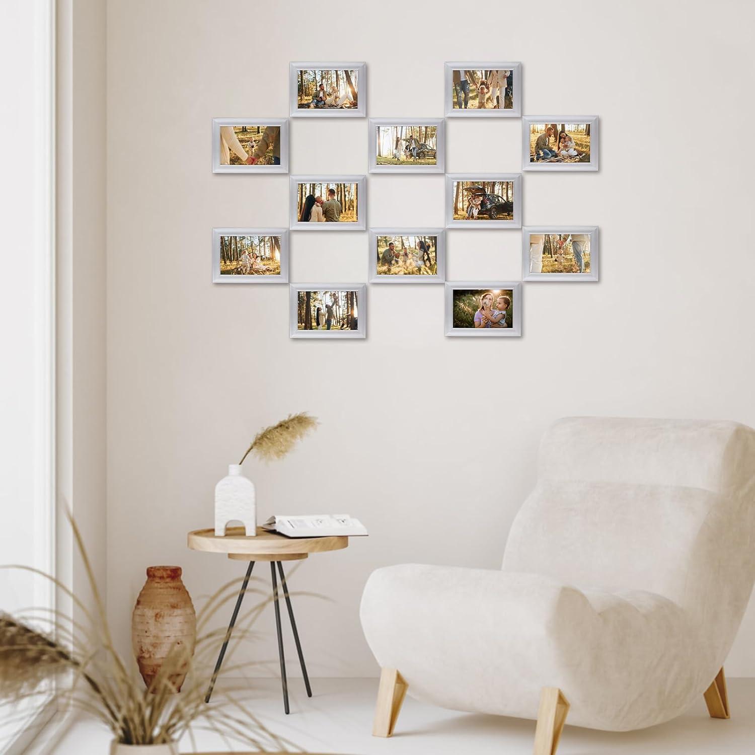Bilderrahmen Set 12x 10x15 cm Silber Plexiglas Fotos Collage Wand Tisch