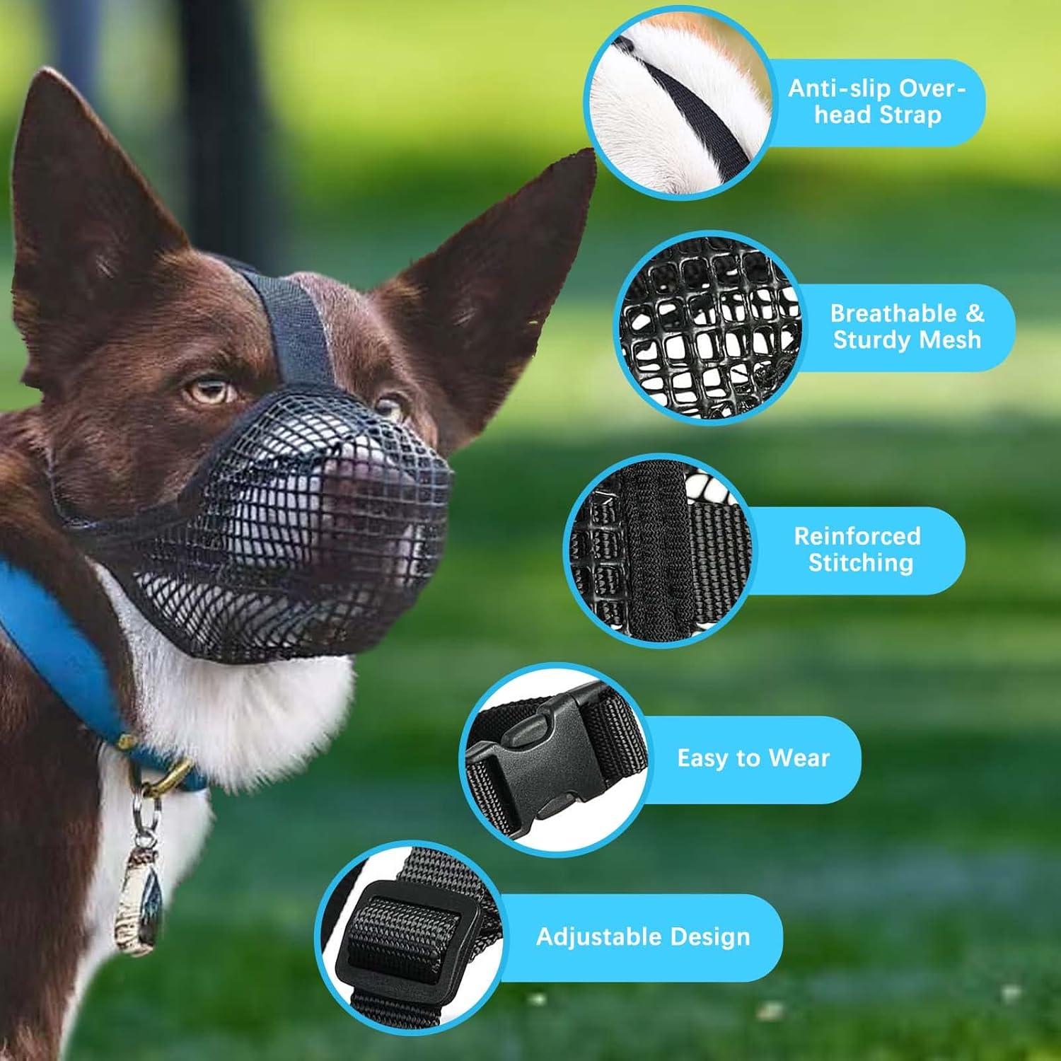 Maulkorb Hund mit Abgerundetem Mesh - Verstellbar - Hunde S-XL - Beißen, Kauen, Bellen - FWLWTWSS