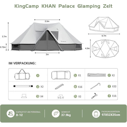 Glampingzelt für 6-12 Personen, Baumwolle, wasserdicht, mit Kaminöffnung