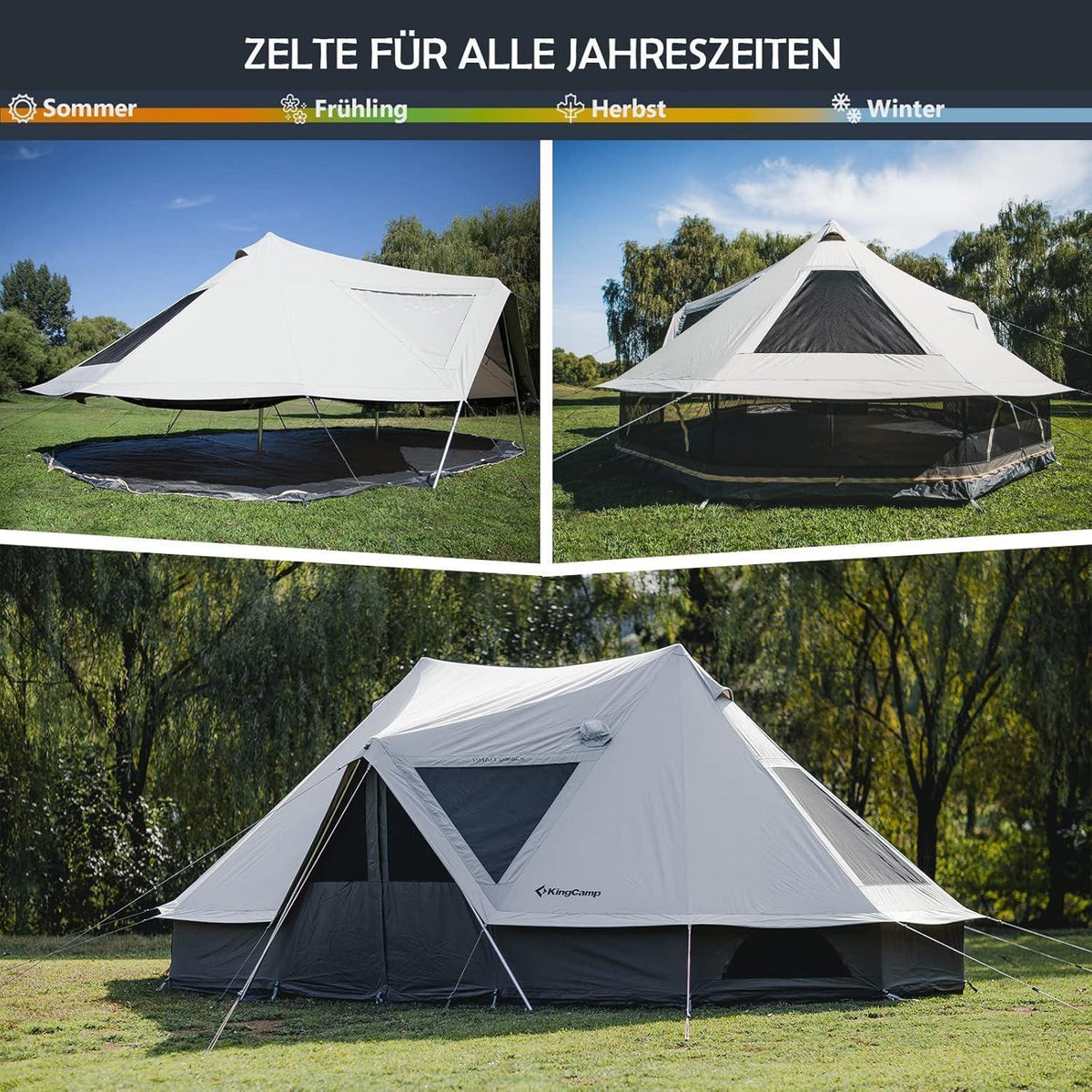 Glampingzelt für 6-12 Personen, Baumwolle, wasserdicht, mit Kaminöffnung