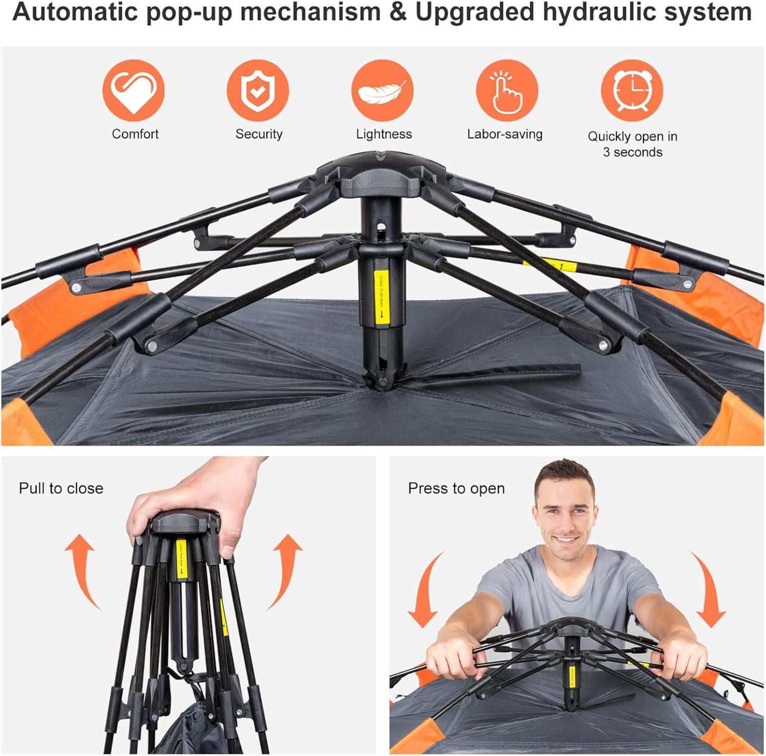 Amflip Camping Zelt 3 Mann Instant Pop Up Kuppelzelt 4 Jahreszeiten Grau