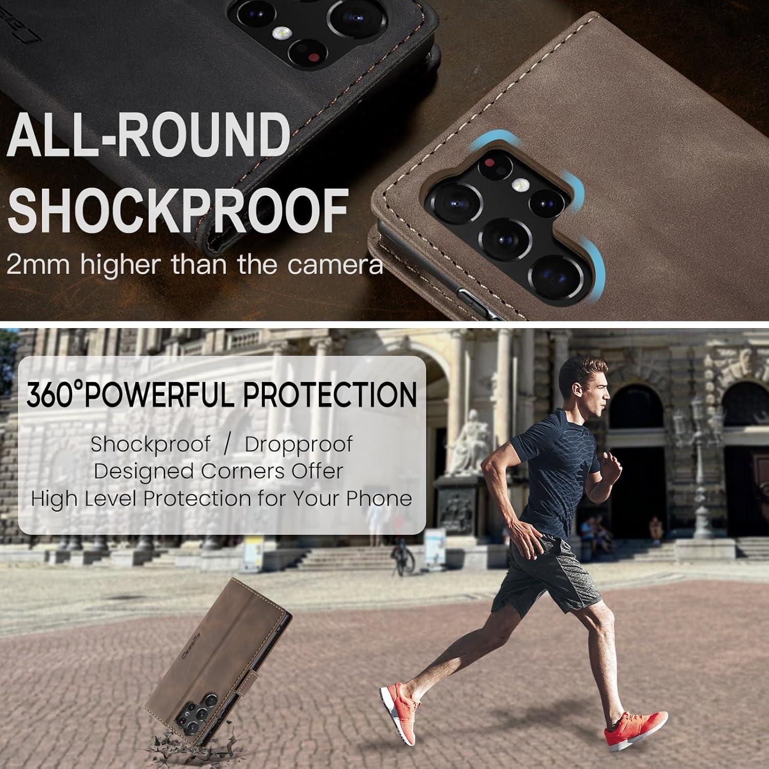 Samsung Galaxy S23 Ultra 5G Handyhülle Leder Klappbar Kaffee