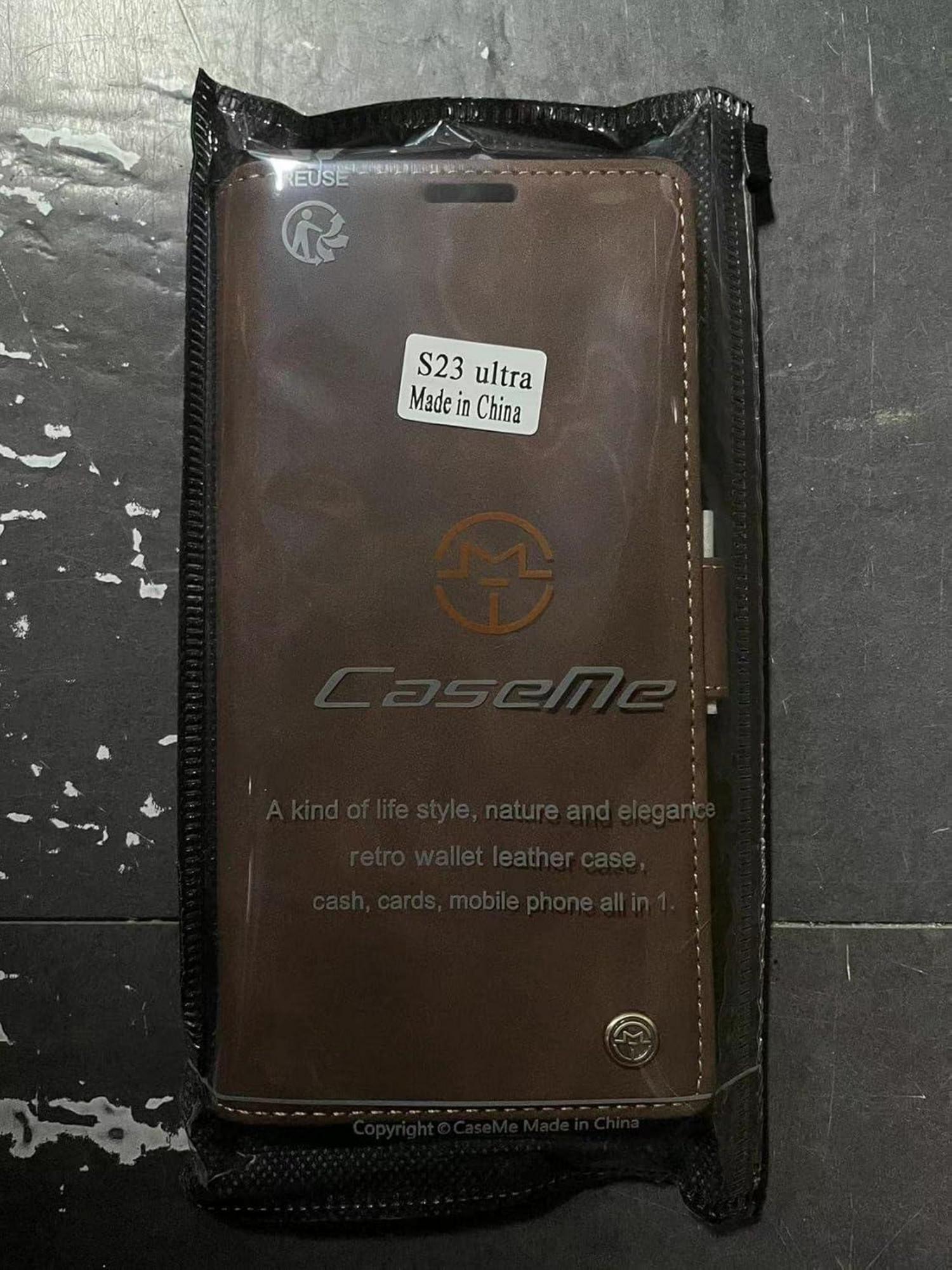 Samsung Galaxy S23 Ultra 5G Hülle Premium Leder Flip Case Standfunktion Kaffee