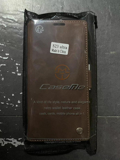 Samsung Galaxy S23 Ultra 5G Hülle Premium Leder Flip Case Standfunktion Kaffee