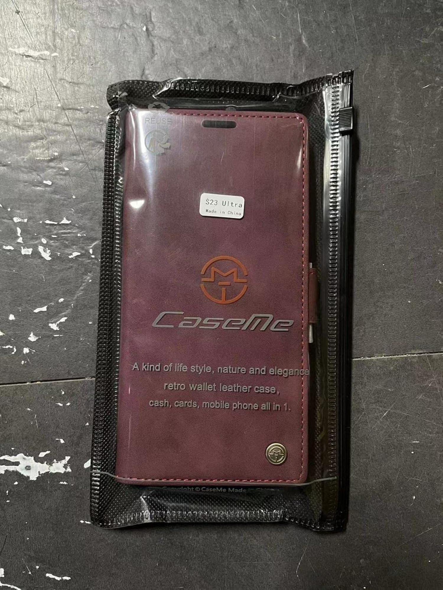 Handyhülle Samsung Galaxy S23 Ultra 5G Premium Leder Tasche Weinrot