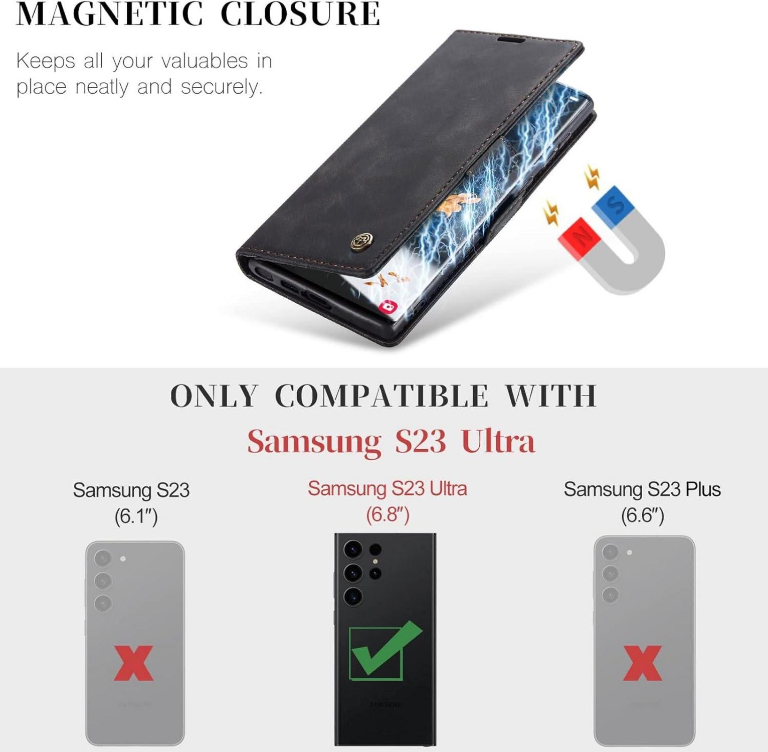 Samsung Galaxy S23 Ultra 5G Handyhülle Schwarz PU-Leder Flip