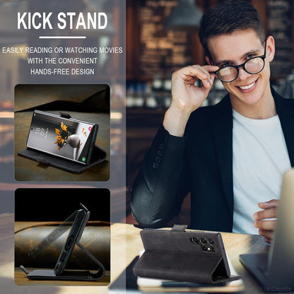 Handyhülle Samsung Galaxy S23 Ultra 5G Leder Schwarz Magnet Stand