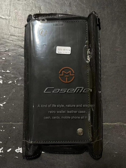 Handyhülle Samsung Galaxy S23 Ultra 5G Leder Schwarz Magnet Stand