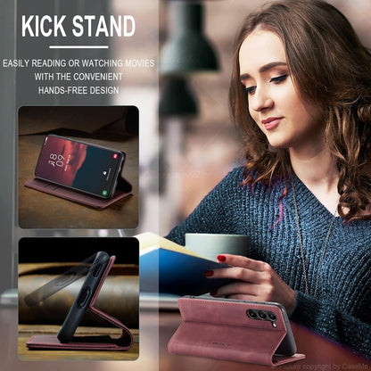 Samsung Galaxy S23 5G Hülle Weinrot Leder Klapp Case Standfunktion