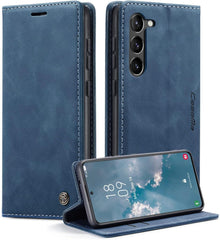 Handyhülle Samsung Galaxy S23 5G Leder Flip Case Blau Magnet