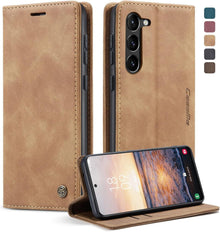 Handyhülle Samsung Galaxy S23 5G Leder Flip Case Braun