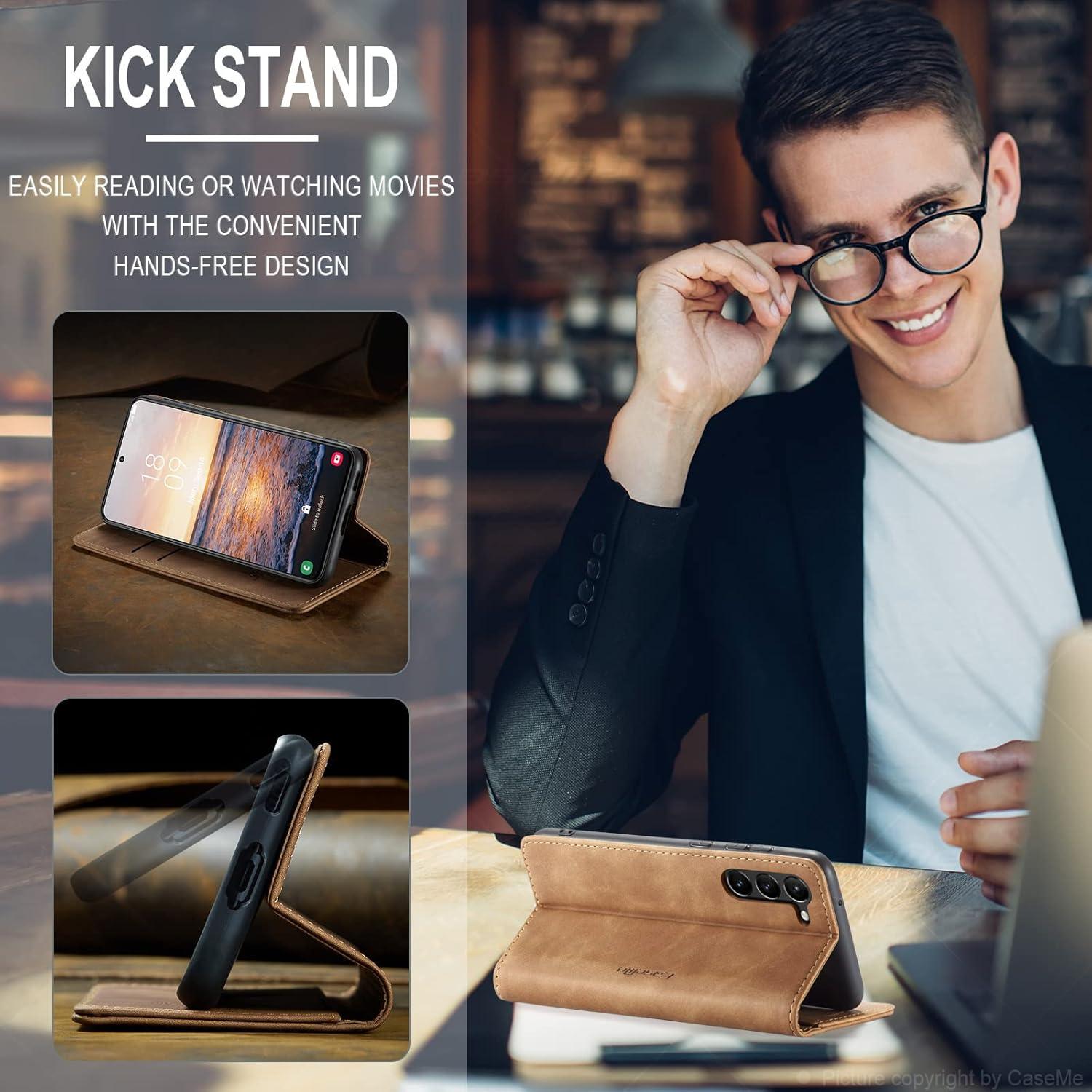 Handyhülle Samsung Galaxy S23 5G Leder Klapphülle Braun Magnet Standfunktion