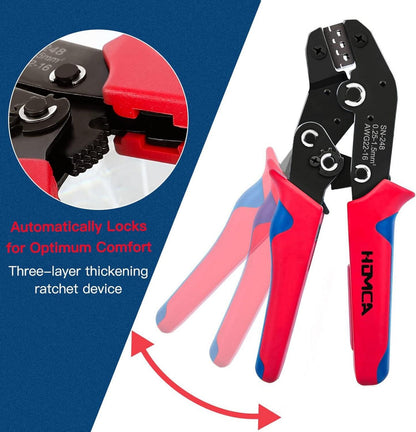 Crimpzange Flachsteckhülsen Set 600 Stück Kabelschuhe 0,25-1,5mm² Clampzange 2,8/4,8/6,3mm (Crimp