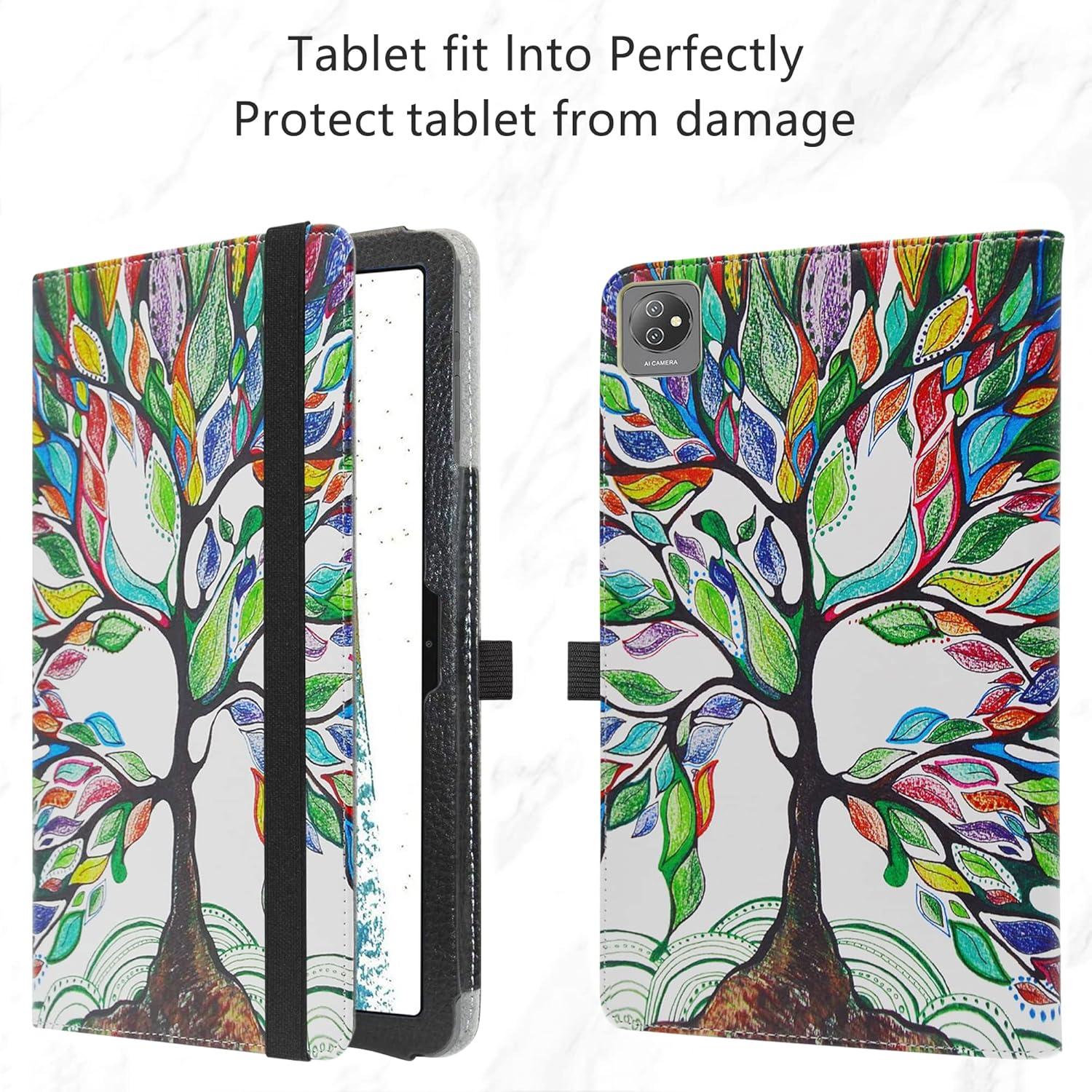 LiuShan PU Leder Tasche mit Ständer für 10 Zoll Tablet, Love Tree