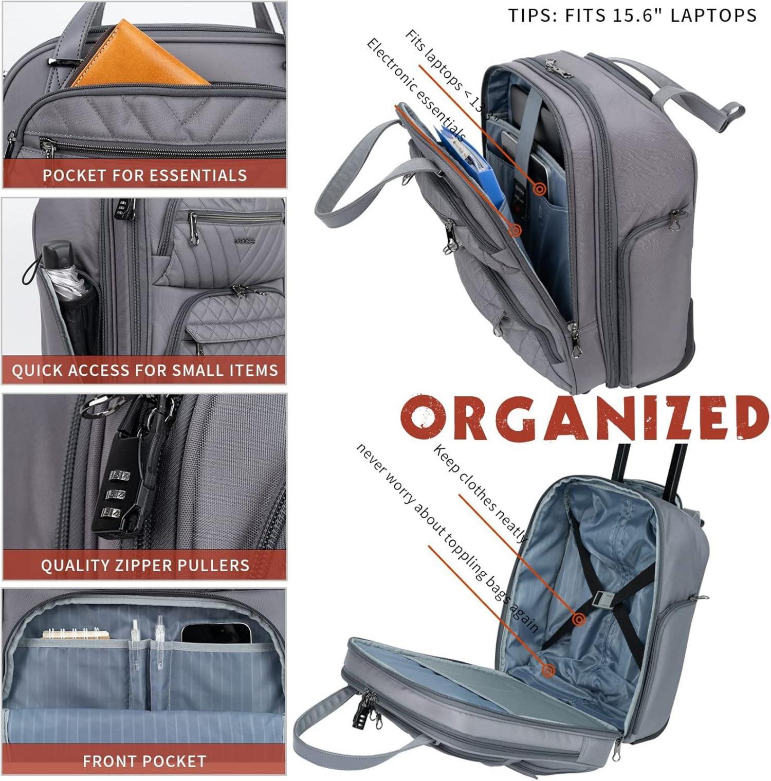 Handgepäck Koffer Trolley 40cm Carry On Damen Grau Weich Leicht 16-Zoll