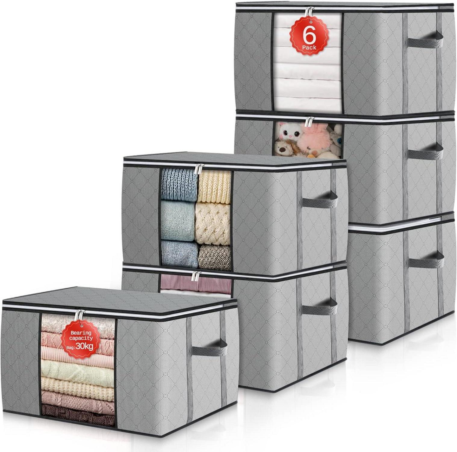 Aufbewahrungsbox mit Deckel und verstärkten Griffen, 6er-Set Grau