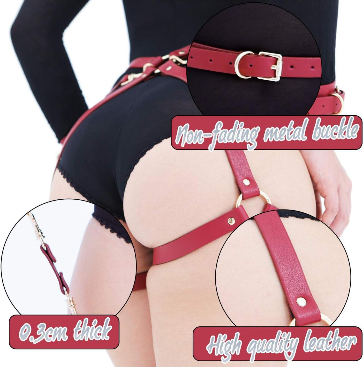 BDSM Fesselset Paare Handgelenksmanschetten Oberschenkelgurte Rot