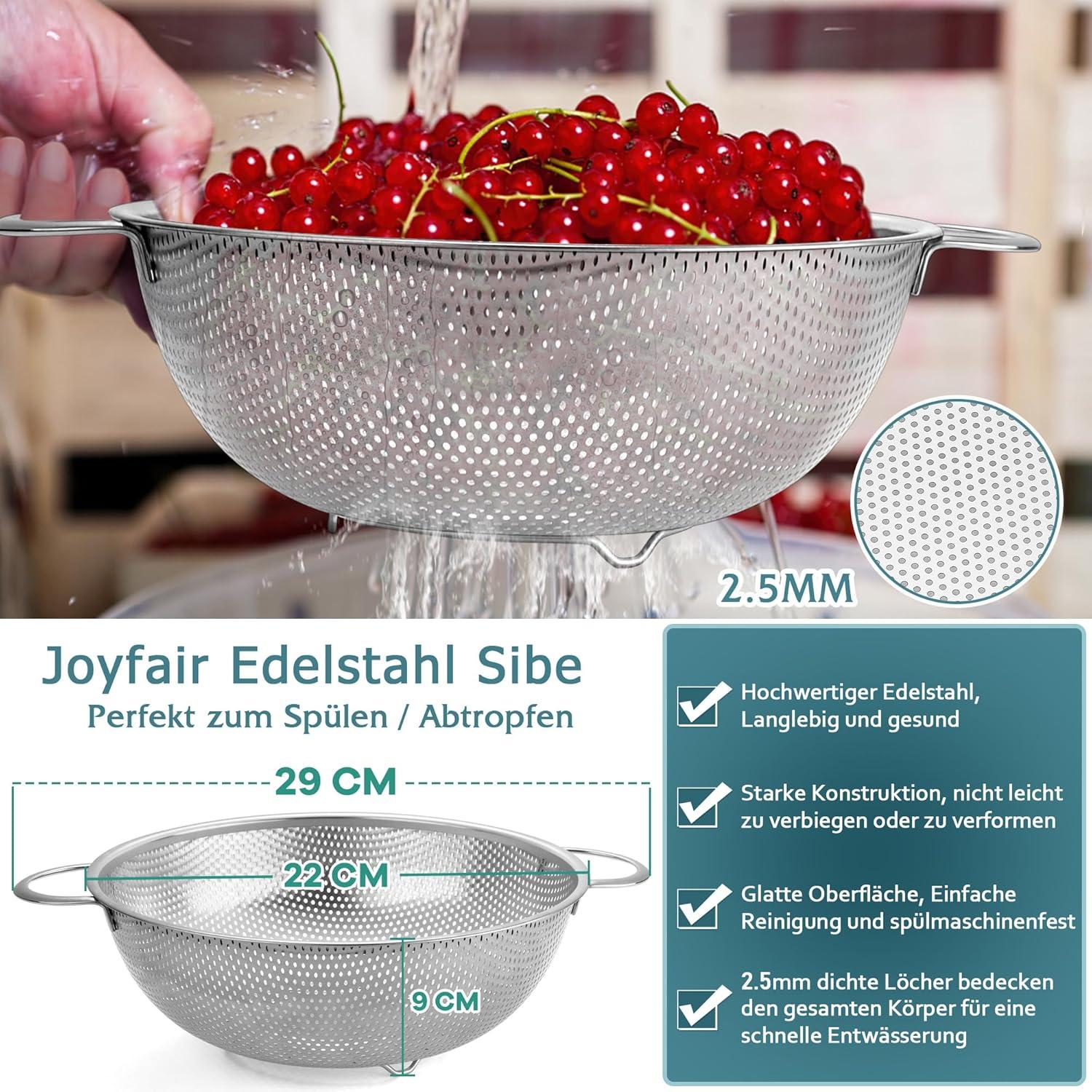 Edelstahl Sieb 22cm mit Griffen - Mikroperforiertes