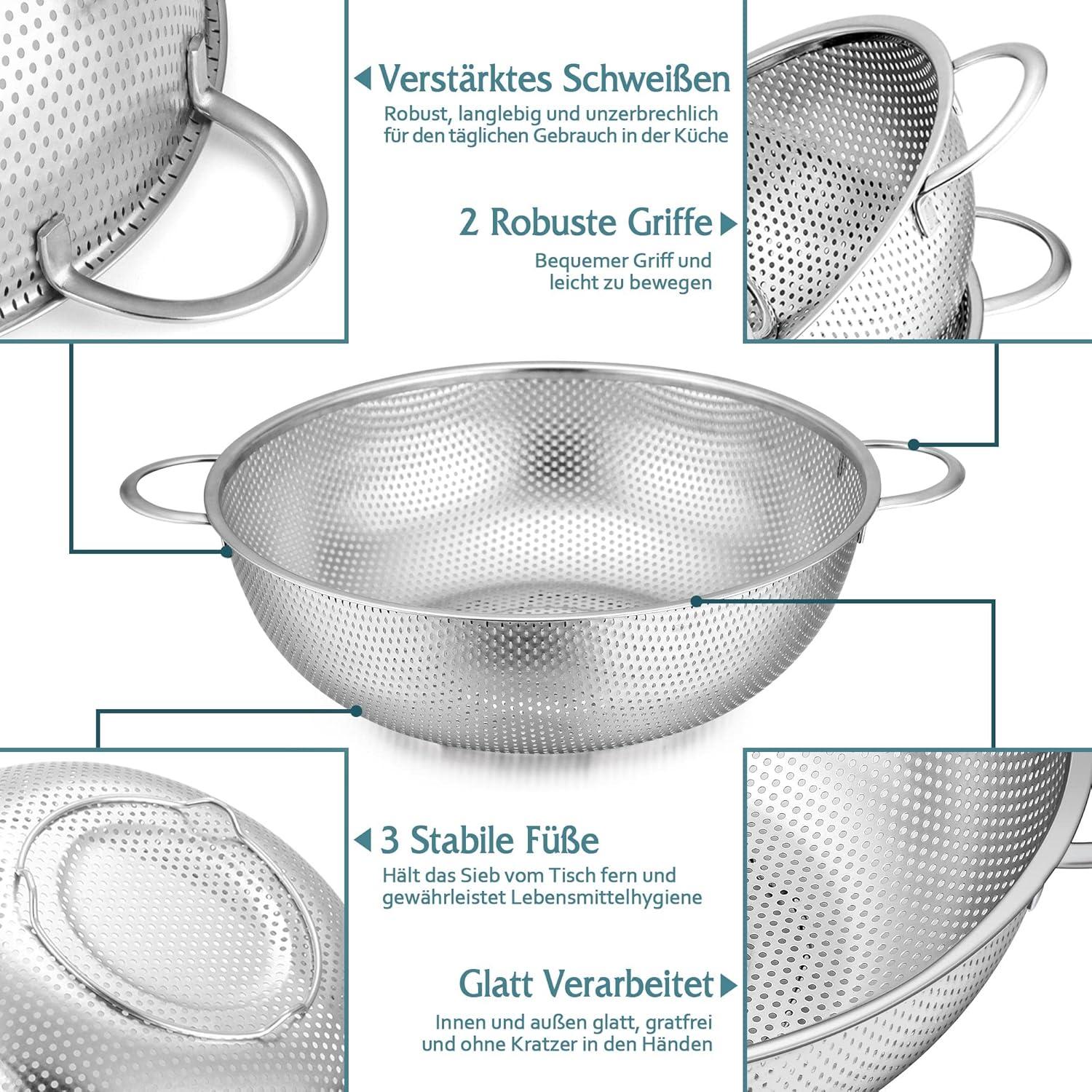 Küchensieb Edelstahl 22cm Mikroperforiertes Abtropfsieb