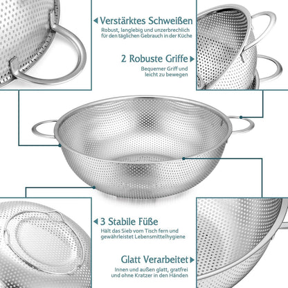 Küchensieb Edelstahl 22cm Mikroperforiertes Abtropfsieb