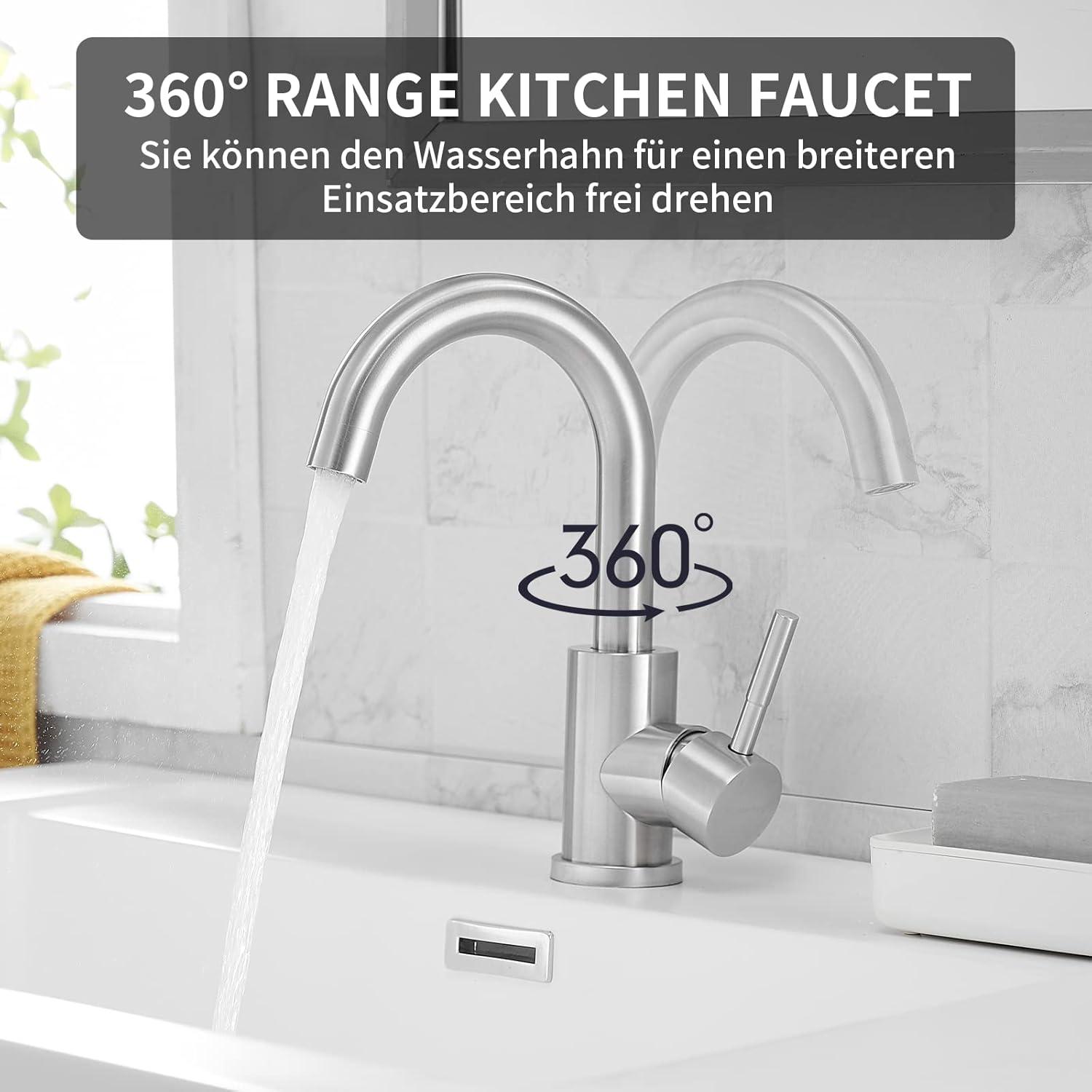 WasserHoy Waschtischarmatur 360° Schwenkend Edelstahl Matte Black