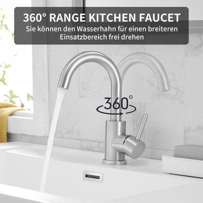 WasserHoy Waschtischarmatur 360° Schwenkend Edelstahl Matte Black