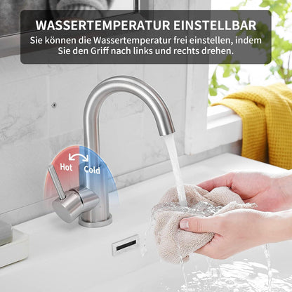 WasserHoy Waschtischarmatur 360° Schwenkende aus 304 Edelstahl Matte Black