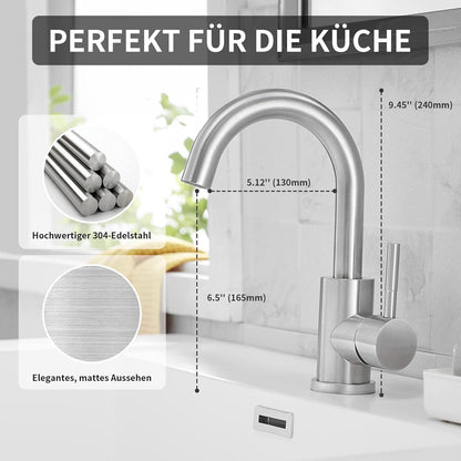WasserHoy Waschtischarmatur 360° Schwenkende Auslauf 9.45'' Edelstahl Black