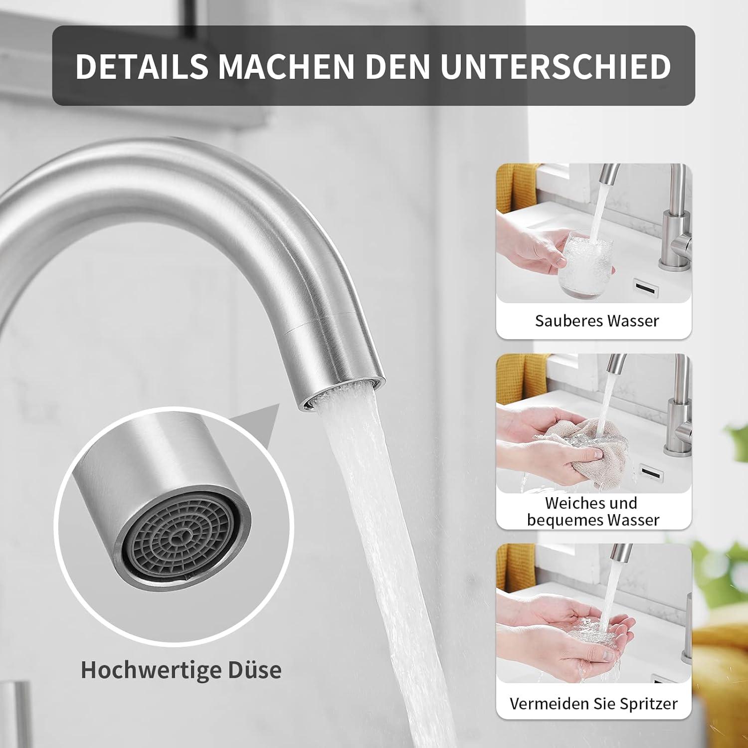 WasserHoy Waschtischarmatur 360° Schwenkende Auslauf 9.45'' Edelstahl Black