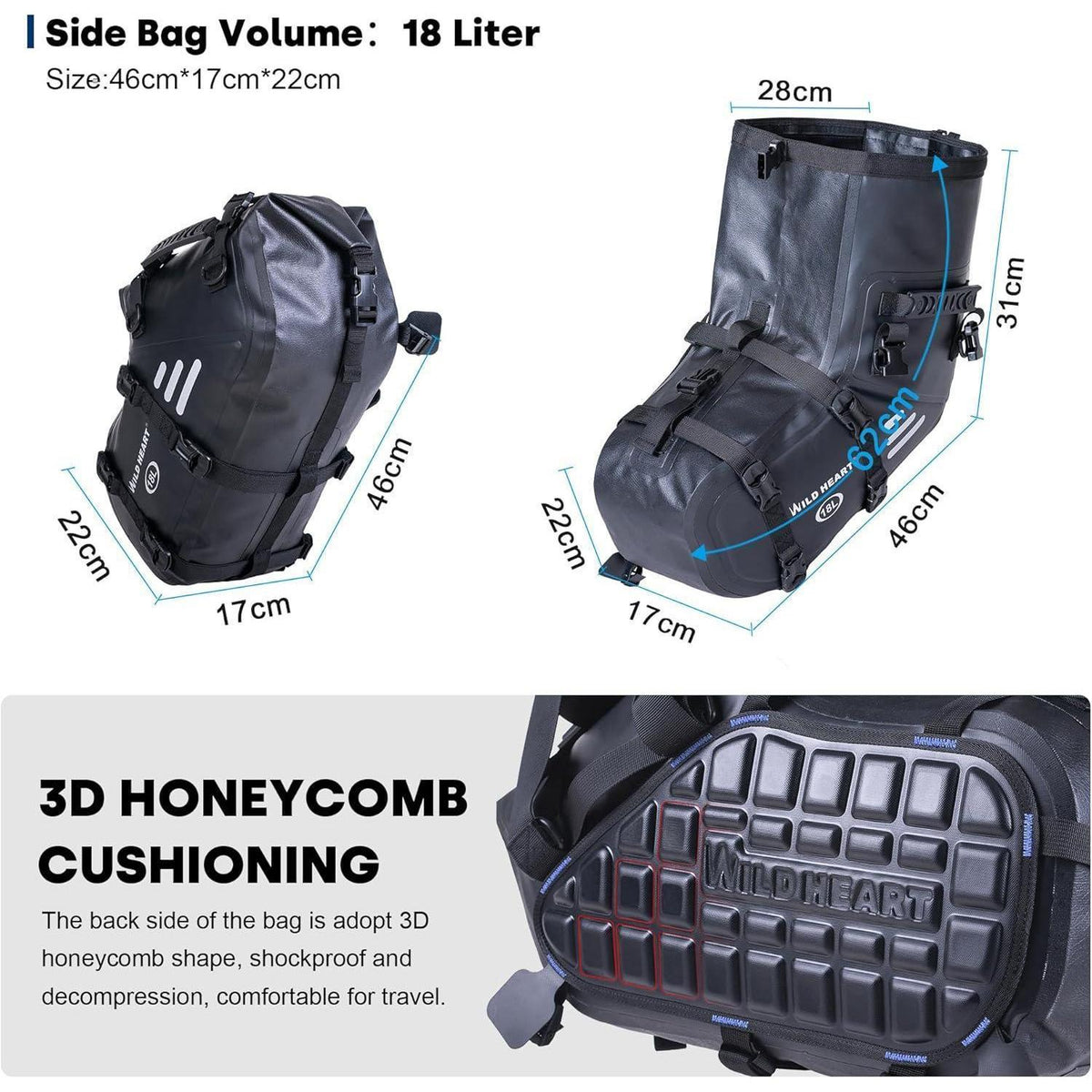 Wasserdichte Motorrad-Satteltaschen 36L – Gepäckträgertasche Schwarz