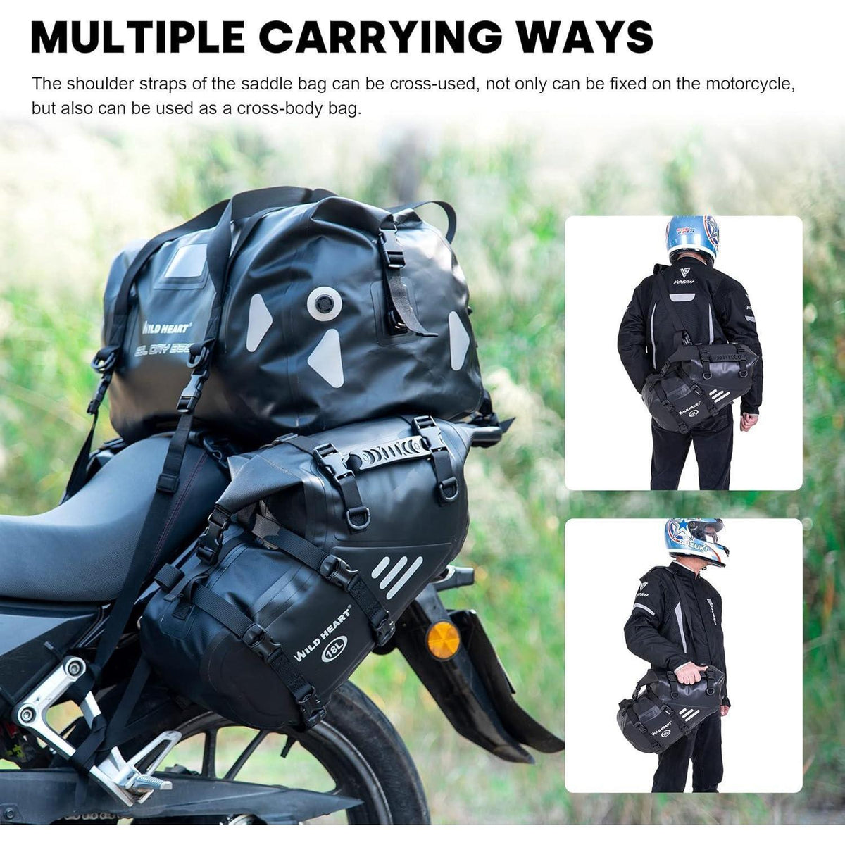 Wasserdichte Motorrad-Satteltaschen 36L – Gepäckträgertasche Schwarz