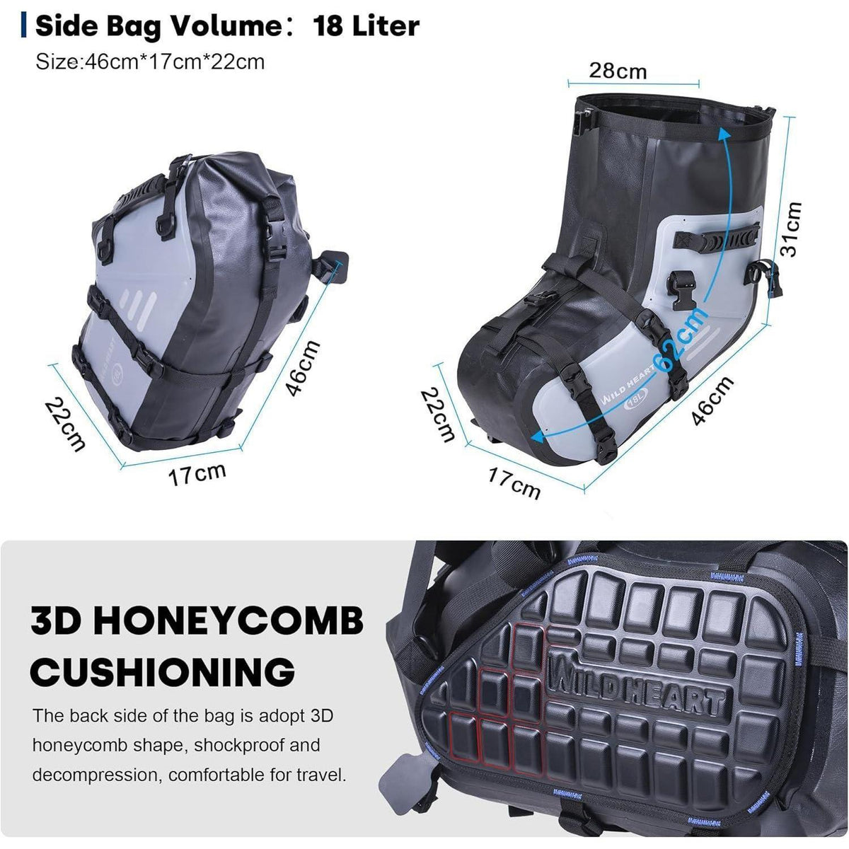 Wasserdichte Motorrad-Satteltaschen 36L – Grau