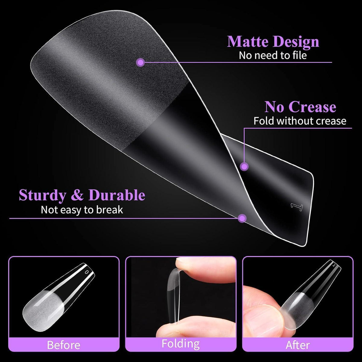 500 Stück Ballerina Nageltips – Mattierte Gel-Nägel für DIY Nail Art