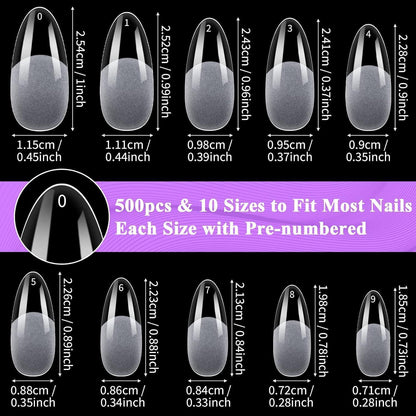 500 Mandel Nagelspitzen Set – Künstliche Gelnägel für DIY Nail Art