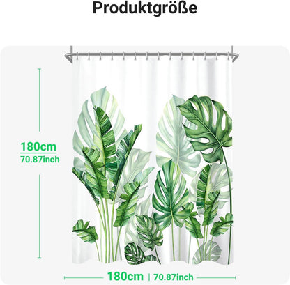 Duschvorhang Blätter Grün 180x180cm Antischimmel mit Saum und Ösen