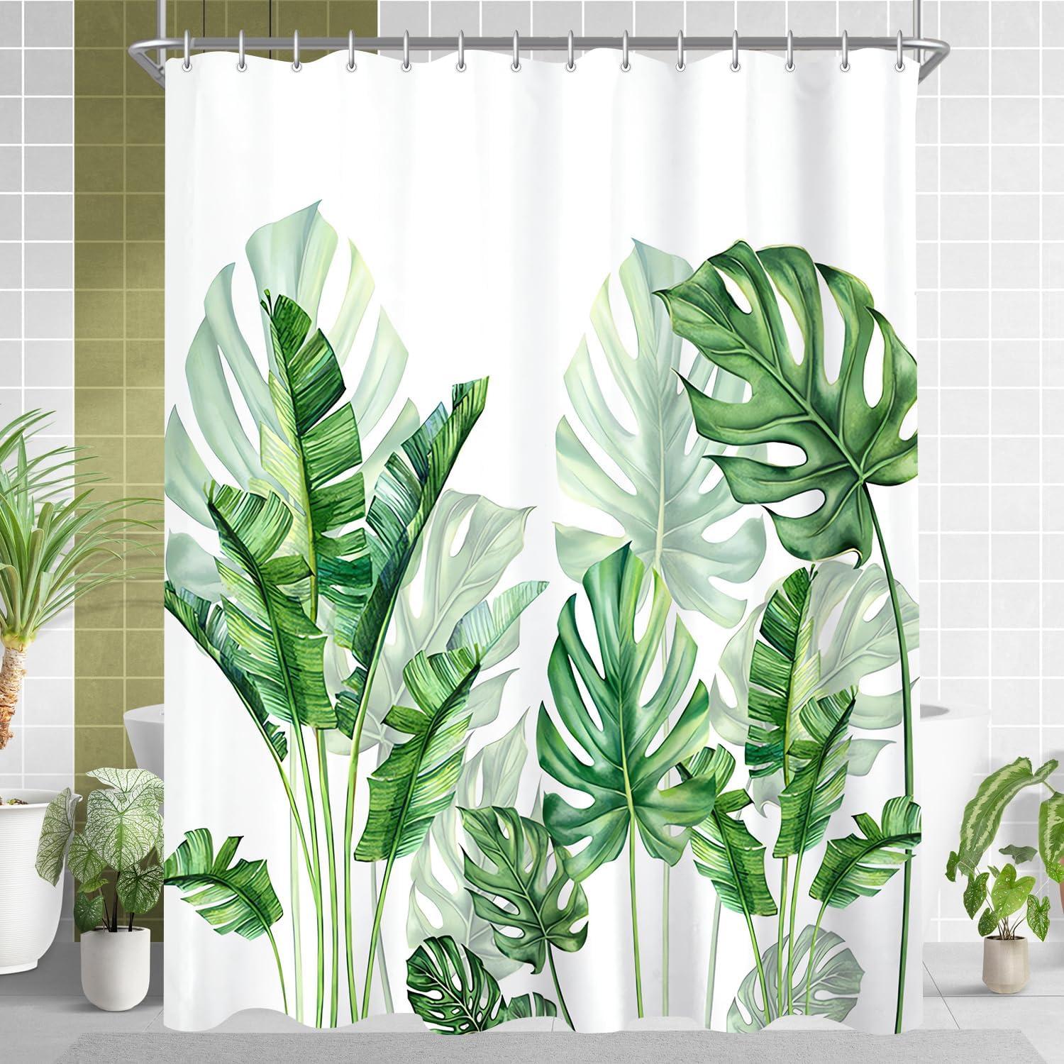 Duschvorhang Grün Blätter Textil Wasserabweisend 240x200cm
