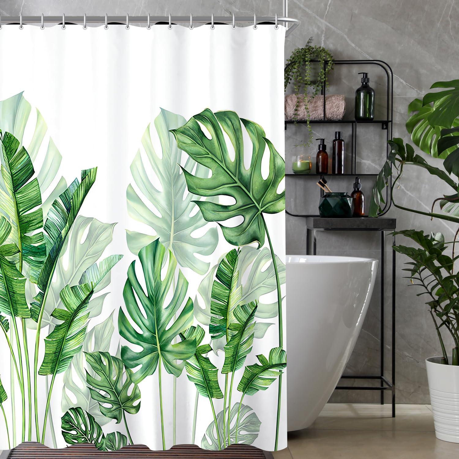Duschvorhang Grün Blätter 200x200 cm Wasserdicht Antischimmel Polyester 12 Ösen